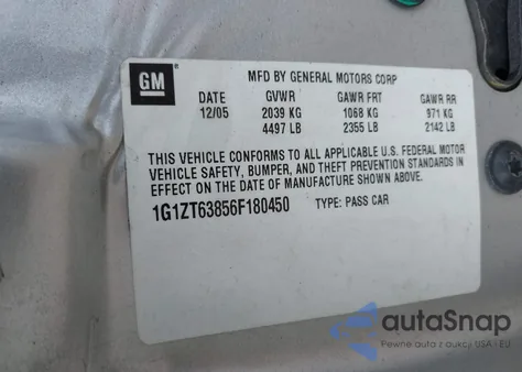 2006 Chevrolet Malibu Maxx Lt z USA, uszkodzony, nr VIN 1G1ZT63856F180450